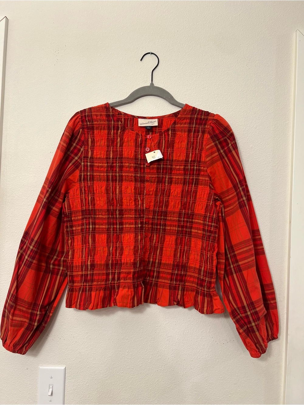 Universal Thread Red Plaid Button-Front Long Sleeve Top
